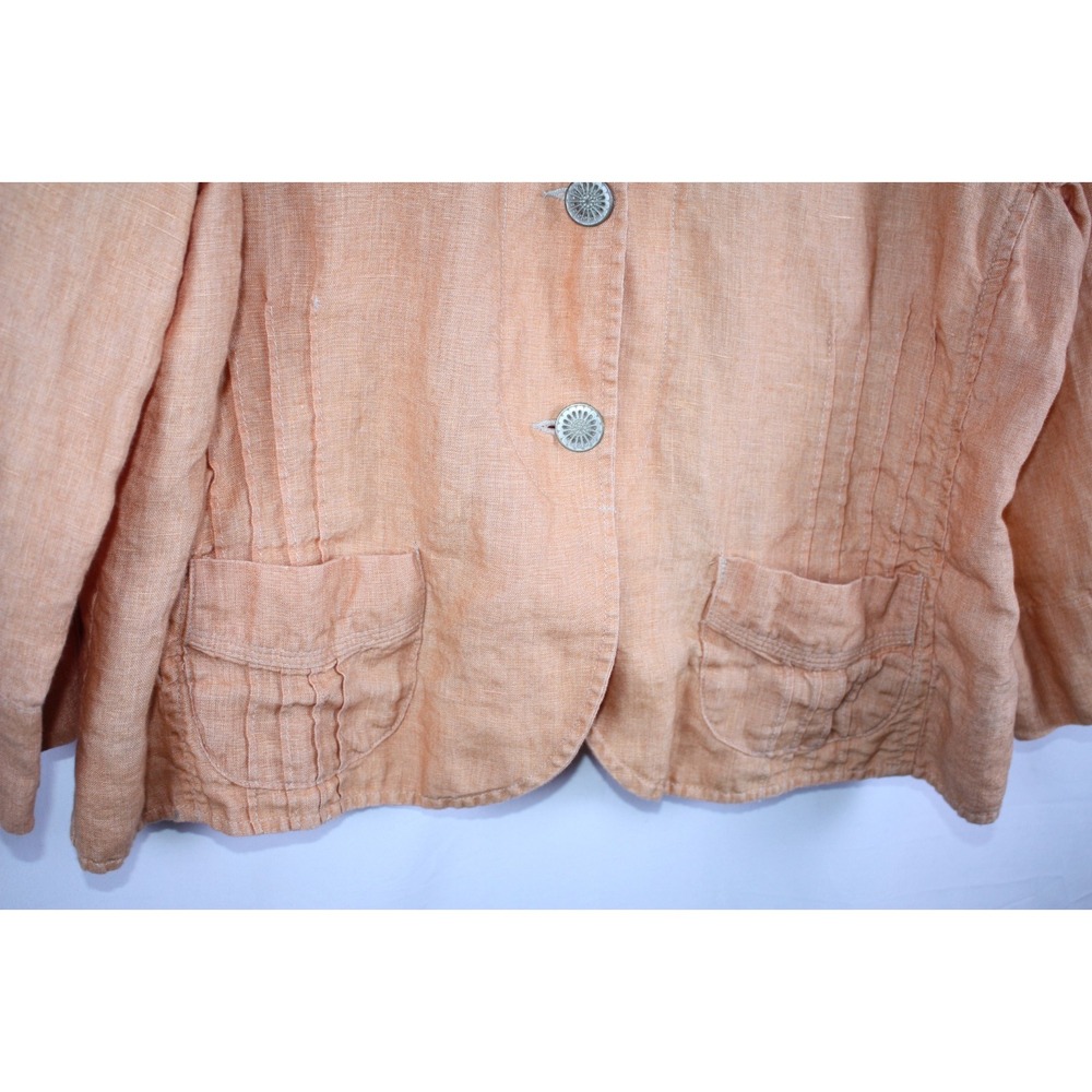 Chico's Jacket Womens Size 3 Orange Linen Button Shacket Lagenlook Art to Wear - Picture 6 of 12